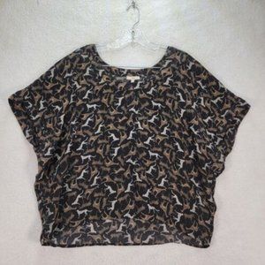 Joie Womens Top Size S Black Animal Print Silk Flowy Round Neck Oversized Blouse